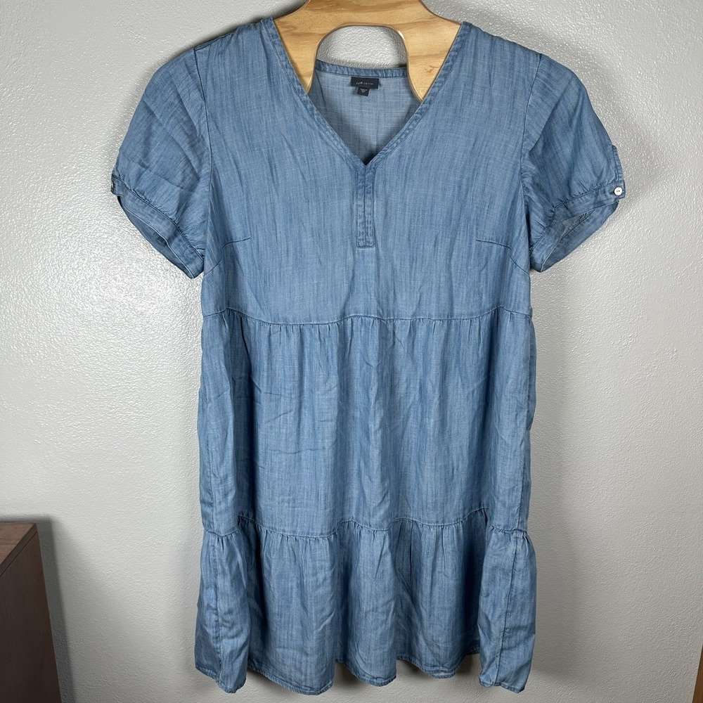 J. Jill Denim Chambray Midi Dress Womens Size 2X Blue Tiered Tencel Beach Summer